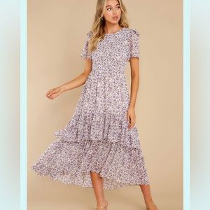 S Purple maxi floral dress with ruffle detail